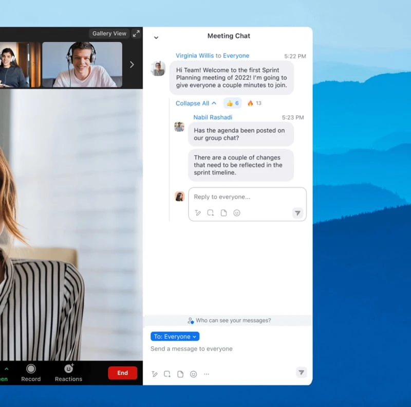 Trò chuyện trong cuộc họp là tài nguyên quan trọng để chia sẻ thông tin, tài nguyên và bình luận trong Zoom Meetings. Để nâng cao trải nghiệm trò chuyện trong cuộc họp, vào cuối tháng này, chúng tôi sẽ phát hành tính năng tin nhắn theo chuỗi và tương tác, cho phép người tham dự cuộc họp tạo các chuỗi tin nhắn và hợp nhất các tương tác biểu tượng cảm xúc trong trò chuyện trong cuộc họp. Điều này giúp sắp xếp tin nhắn trò chuyện và làm rõ những tin nhắn nào mà người tham gia phản hồi.