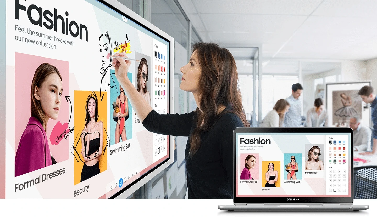 người dùng thỏa thích viết vẽ trên mọi phông nền đang hiển thị trên samsung Flip 65 in