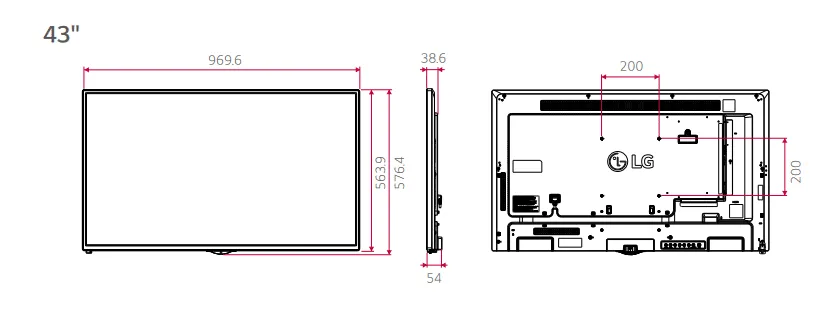 Các thông số kích thước của màn hình 43SM5KE-B