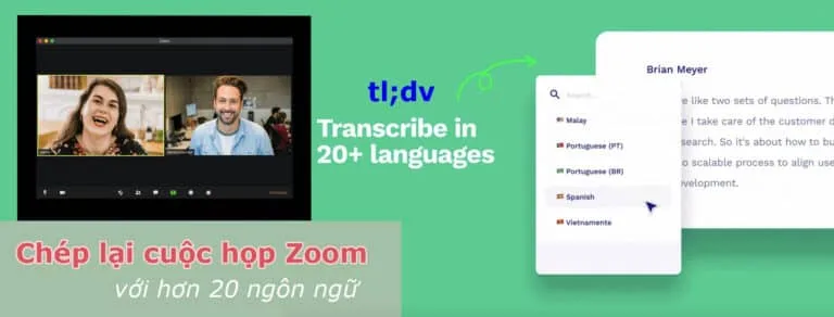 chép lại cuộc họp zoom với hơn 20 ngôn ngữ