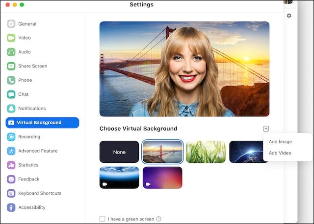 Chọn Virtual Background trên menu phía bên trái