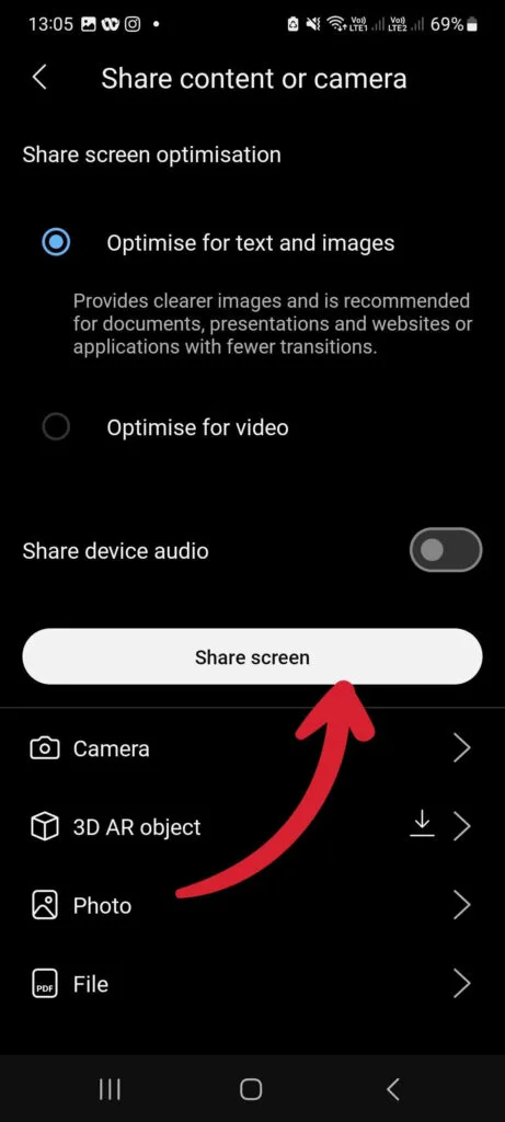 Chọn Share Screen