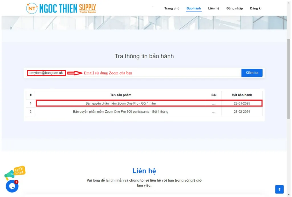 Hệ thống sẽ cung cấp thông tin về các gói Zoom bạn đang sử dụng