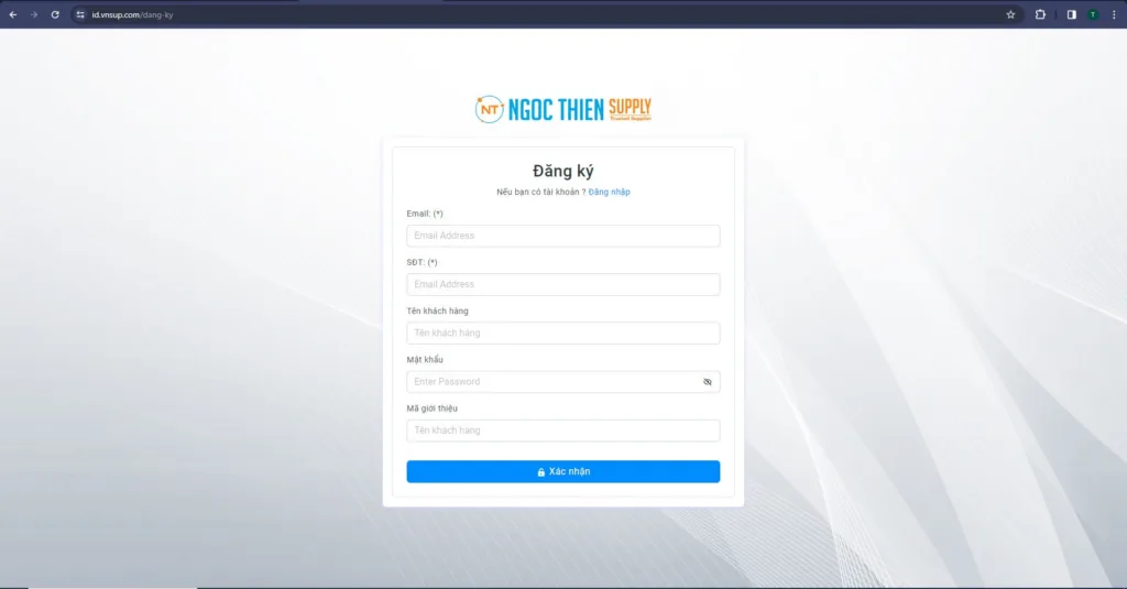 Nhập đầy đủ các thông tin cần thiết