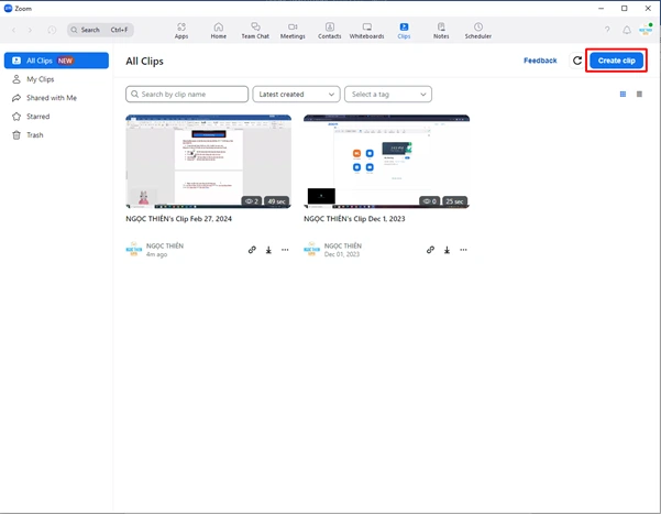 nhấn vào chọn Create Clip