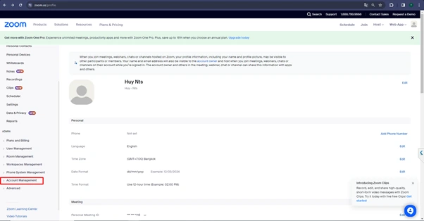 Chọn Account Management