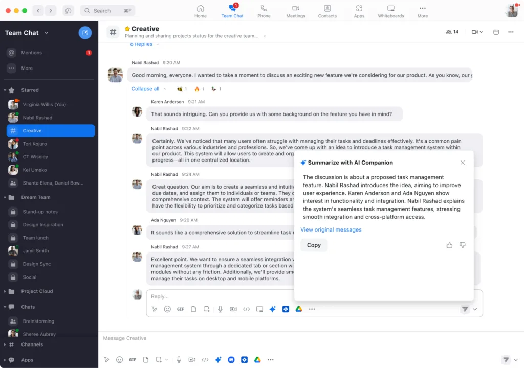 sử dụng AI Companion trong team chat