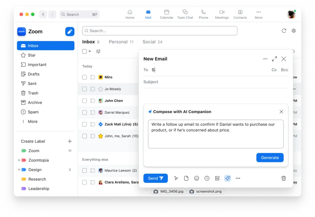 sử dụng AI Companion trong Zoom Mail