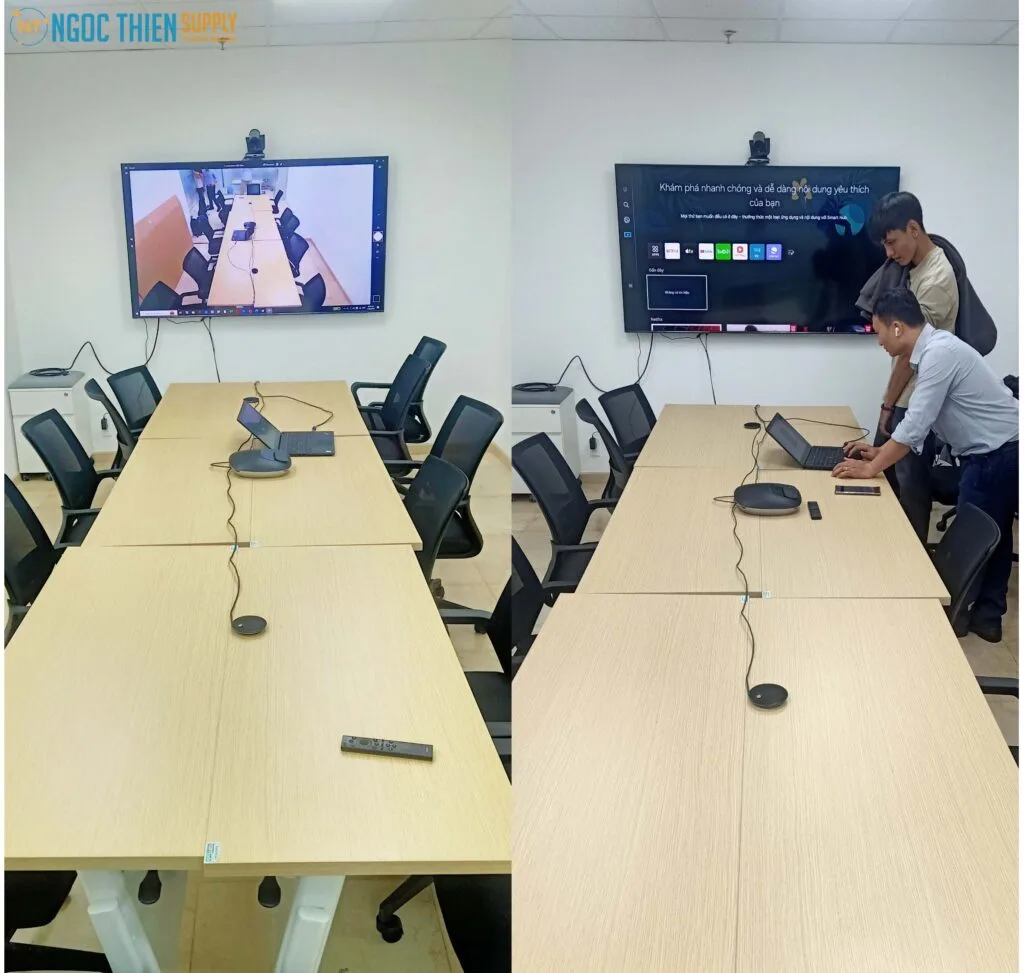 Hình ảnh nhân viên kỹ thuật Ngọc Thiên lắp đặt thiết bị cho Công ty Cổ phần Thời trang và Mỹ Phẩm Duy Anh