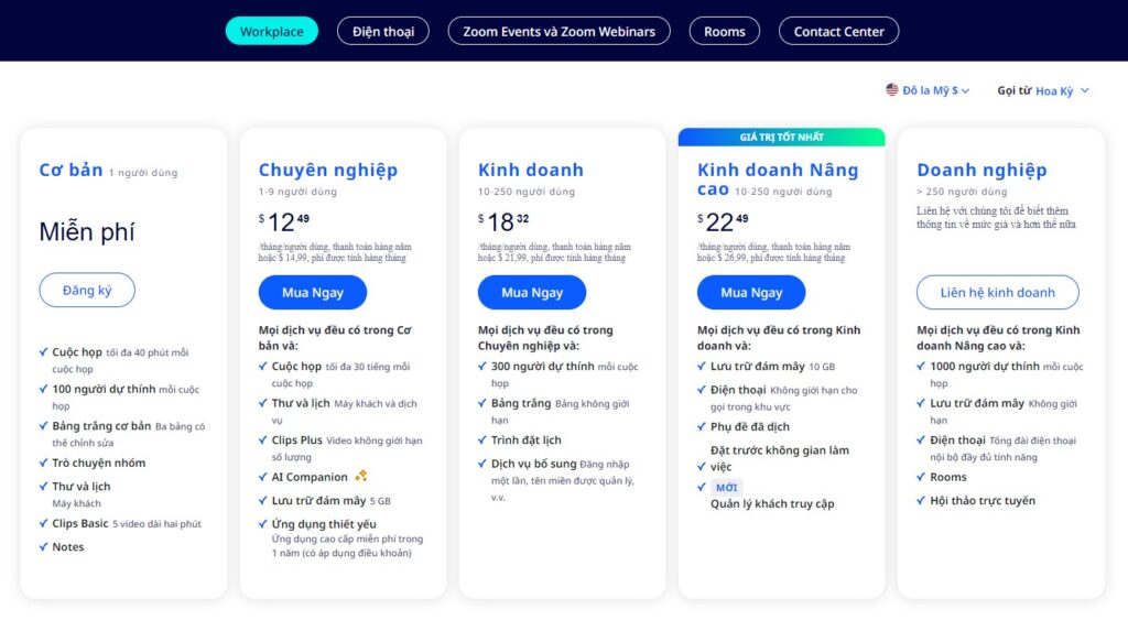 bảng giá Zoom cập nhật đến ngày 30-7-2024