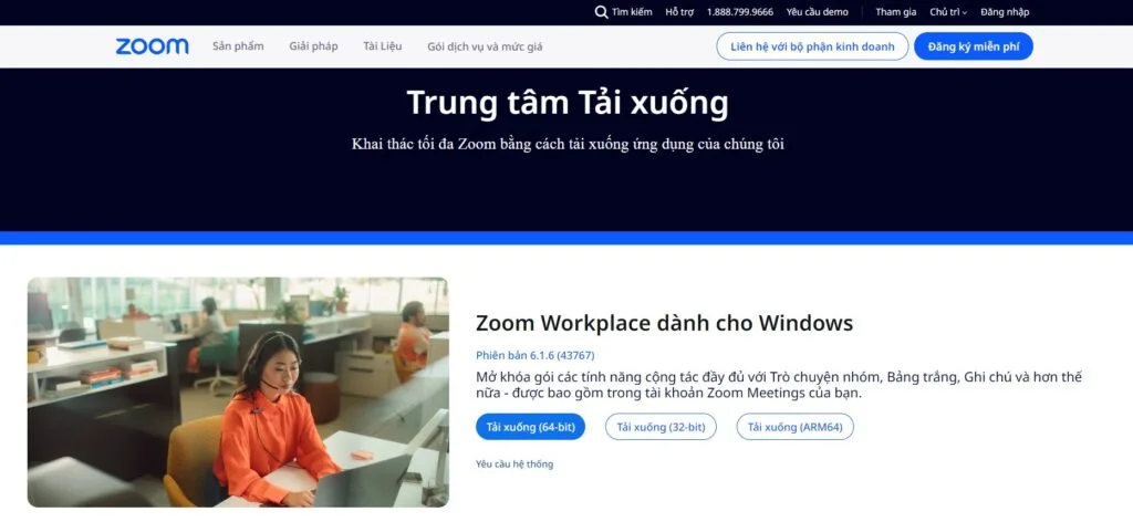 truy cập trang download center trên zoom.us