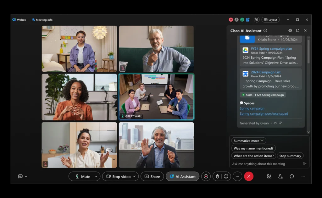 webex cho phép hàng triệu người áp dụng AI trong công việc.