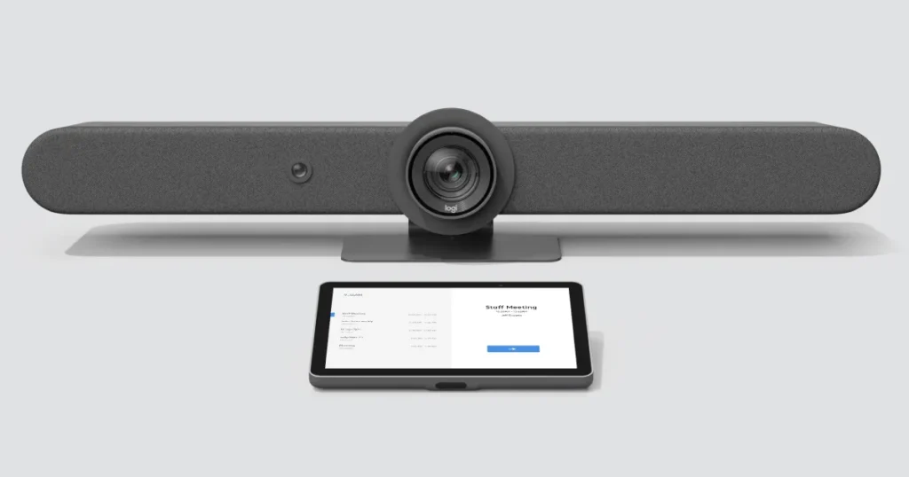 Logitech Rally Bar + Tap IP mang đến giải pháp tất cả trong một cho các phòng họp lớn với chất lượng video trong trẻo và âm thanh cao cấp