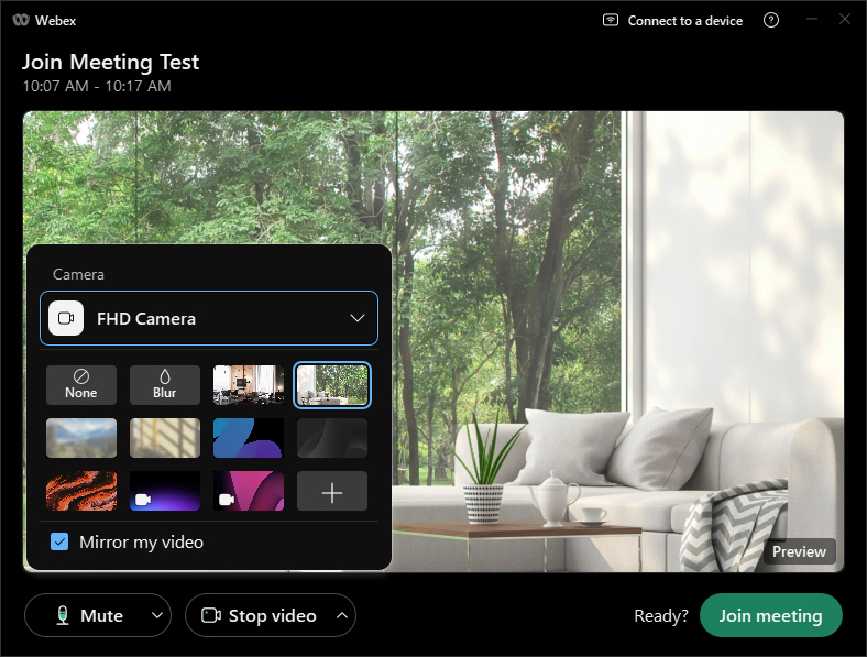 kiểm tra camera, loa và micro của cuộc họp thử nghiệm webex