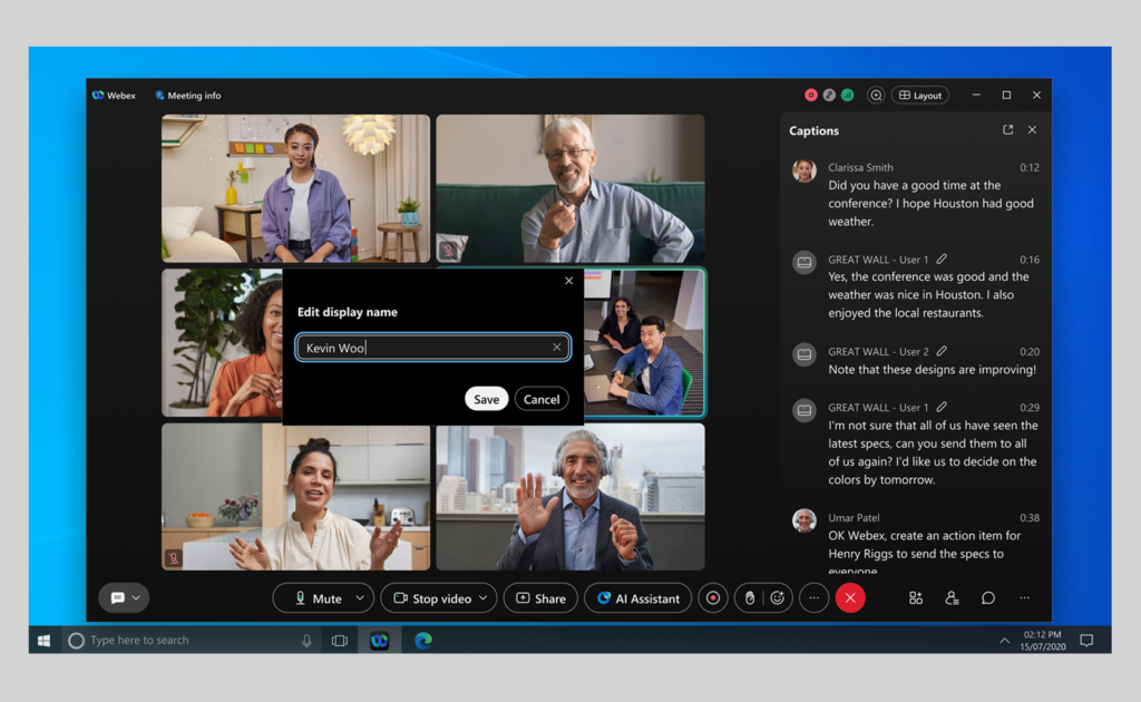 trợ lý webex ai assistant có khả năng nhận dạng người phát biểu thông minh