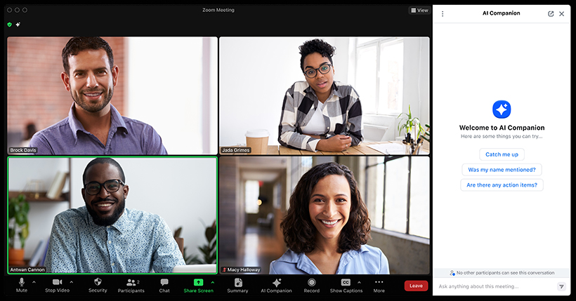 trợ lý ảo ai companion của zoom workplace có khả năng tổng hợp thông tin trên toàn bộ nền tảng cộng tác