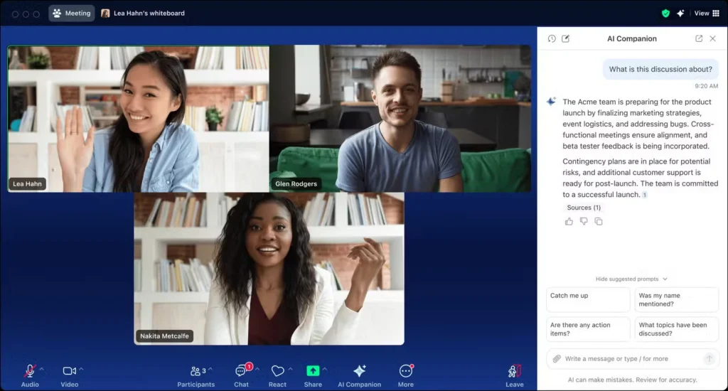 zoom ai companion 2.0 kết nối các ứng dụng thông qua nhiều nền tảng