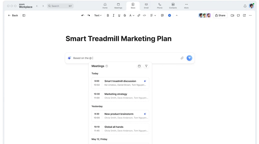 AI Companion có thể đưa tóm tắt cuộc họp trực tiếp vào Zoom Docs để giúp bạn thực hiện cuộc họp hiệu quả hơn.