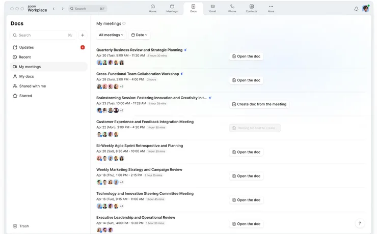 lựa chọn chế độ xem my meetings