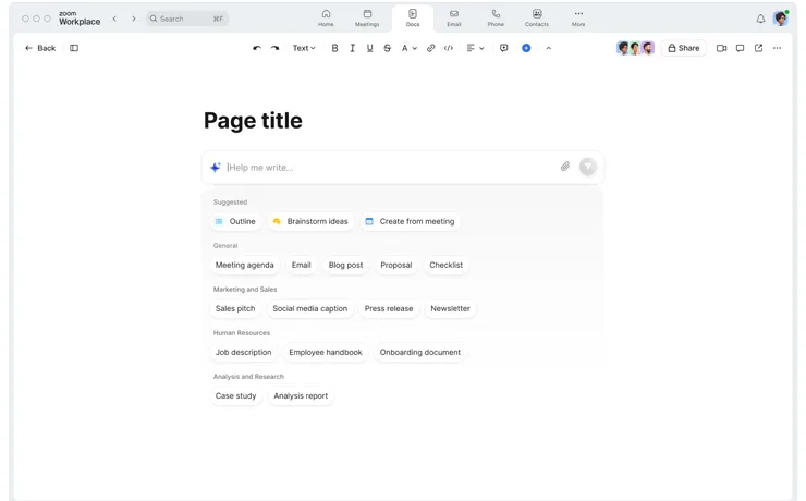 tạo một tài liệu trống từ chọn tùy chọn “Blank document” từ trang chủ của Docs.