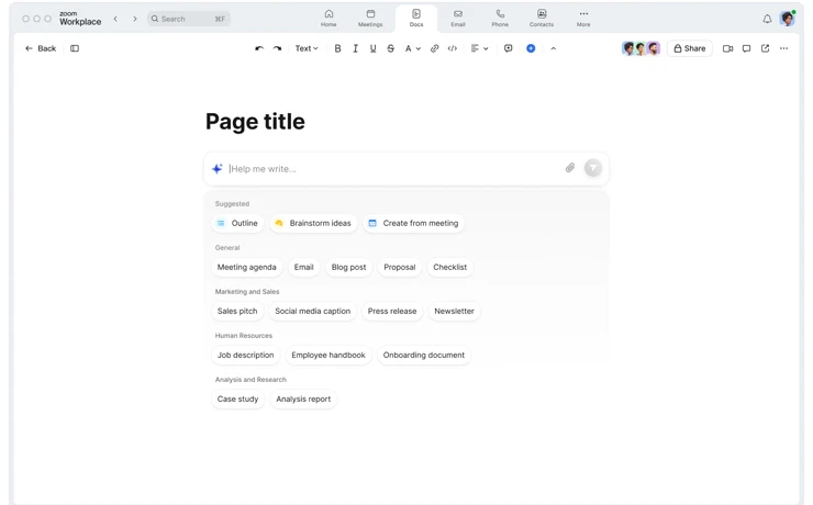 tạo một tài liệu trống từ chọn tùy chọn “Blank document” từ trang chủ của Docs.