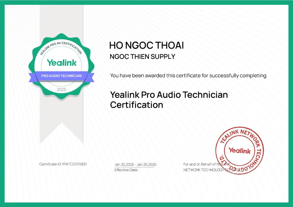 Ngọc Thiên nhận chứng chỉ Yealink Pro Audio Technician Certification