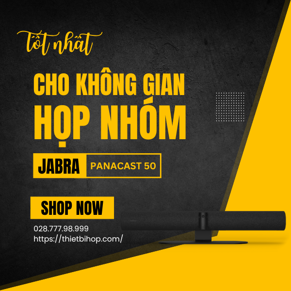 jabra panacast 50 là thanh video hỗ trợ AI được thiết kế riêng cho phòng họp nhỏ và không gian họp nhóm