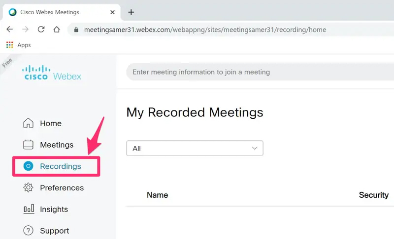 bản ghi webex trên trình duyệt web