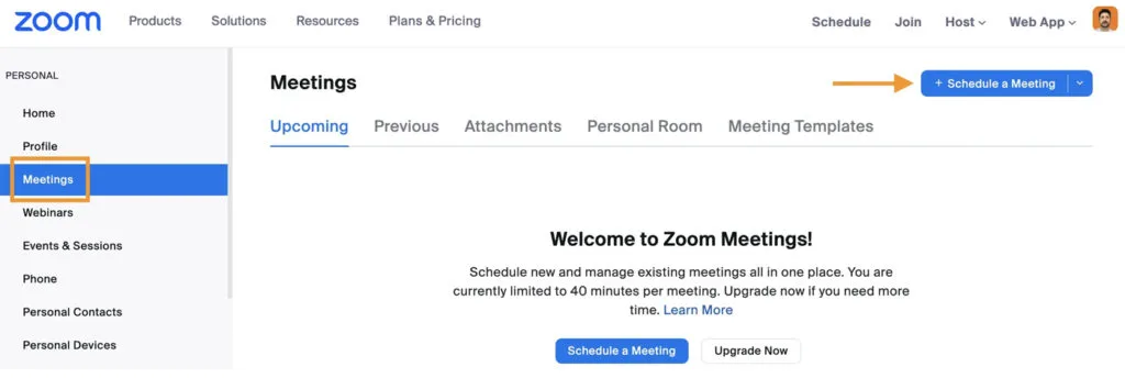 chọn vào mục lên lịch cuộc họp