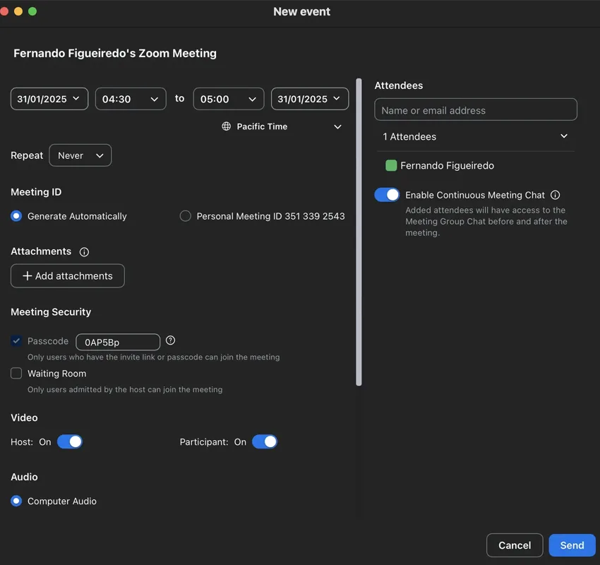 điền thông tin về cuộc họp