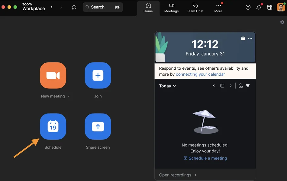 mở ứng dụng zoom và chọn lên lịch cuộc họp