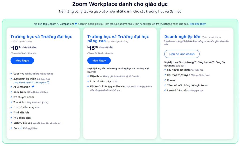 zoom education giá trên trang chủ zoom.us ngày 10-3-2025