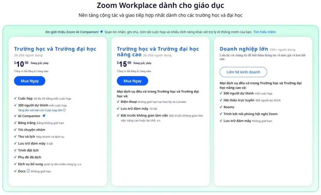 zoom education giá trên trang chủ zoom.us ngày 10-3-2025