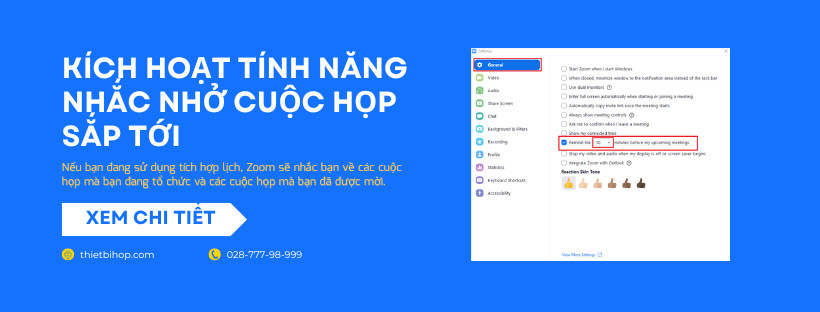 kích hoạt tính năng nhắc nhở cuộc họp sắp tới