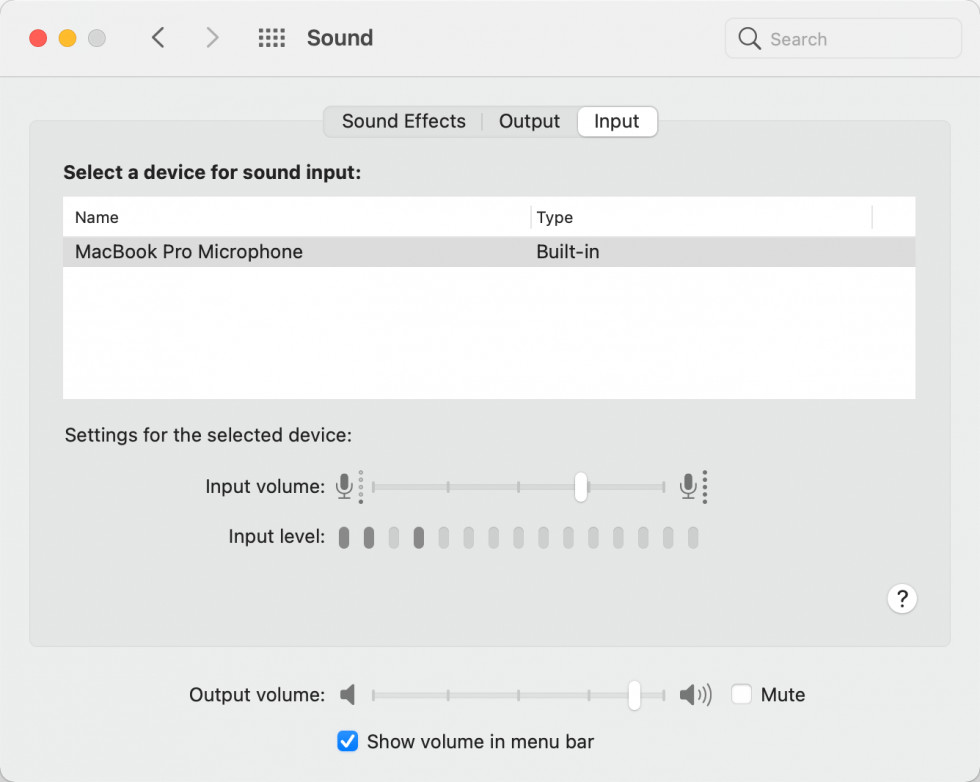kiểm tra cài đặt micro trong macos