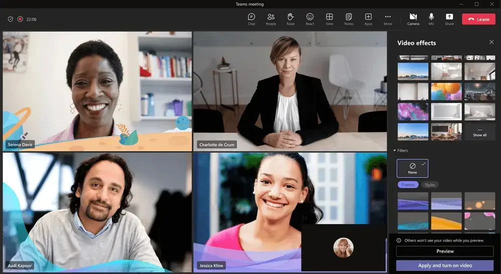 Bộ lọc giao diện trong Microsoft Teams