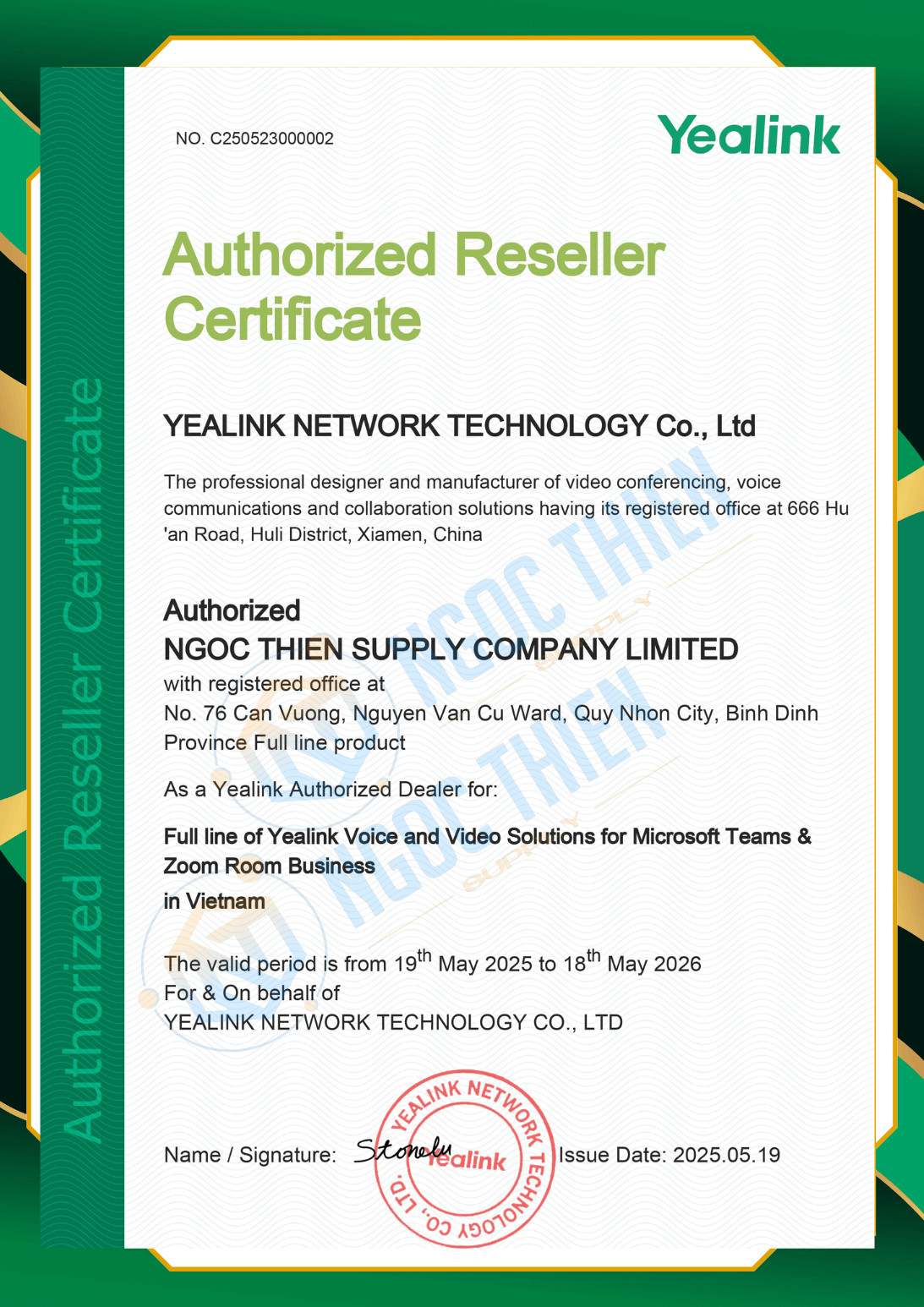 Ngọc Thiên hân hạnh là đối tác ủy quyền Yealink tại Việt Nam