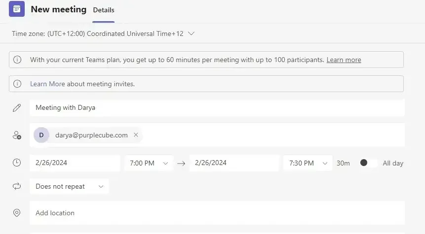 Lên lịch trong Microsoft Teams