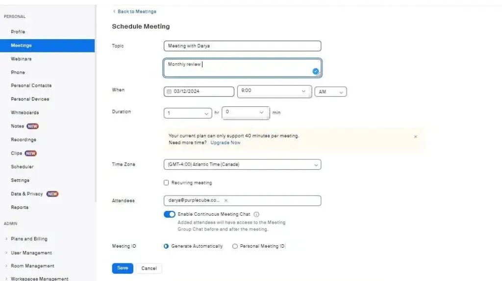 Lên lịch trong Zoom