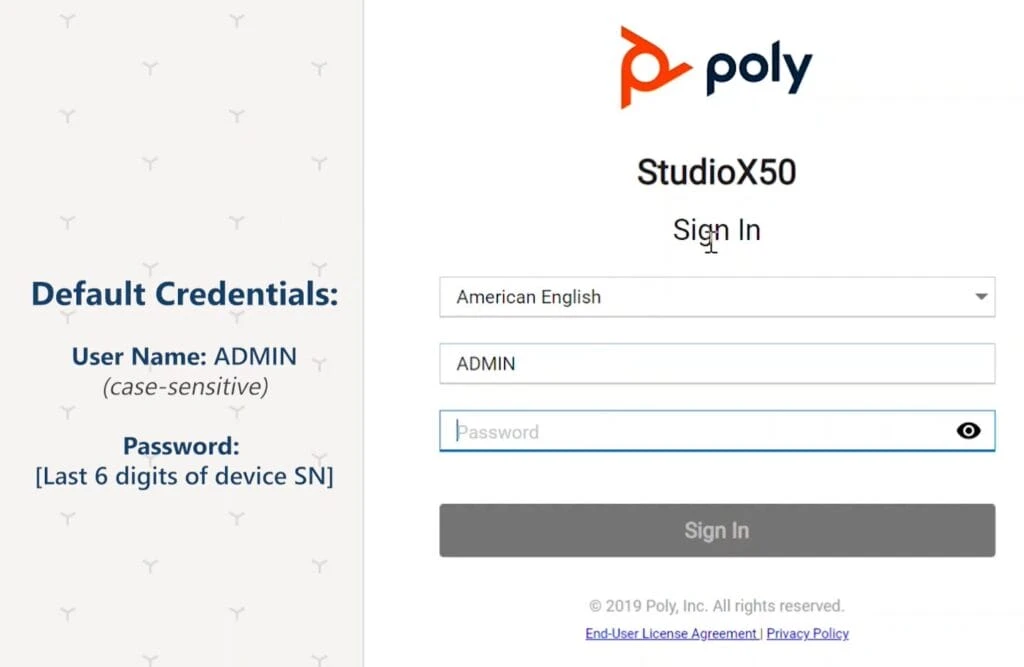 Nhập thông tin để thiết lập Poly Studio X50 TC8