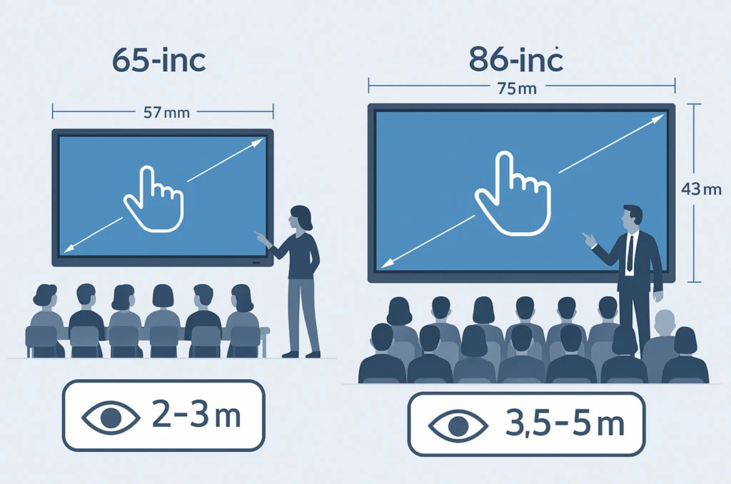 sự khác biệt giữa màn hình tương tác 65 inch vs 86 inch về kích thước vật lý
