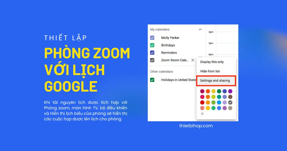 thiết lập phòng zoom với lịch google