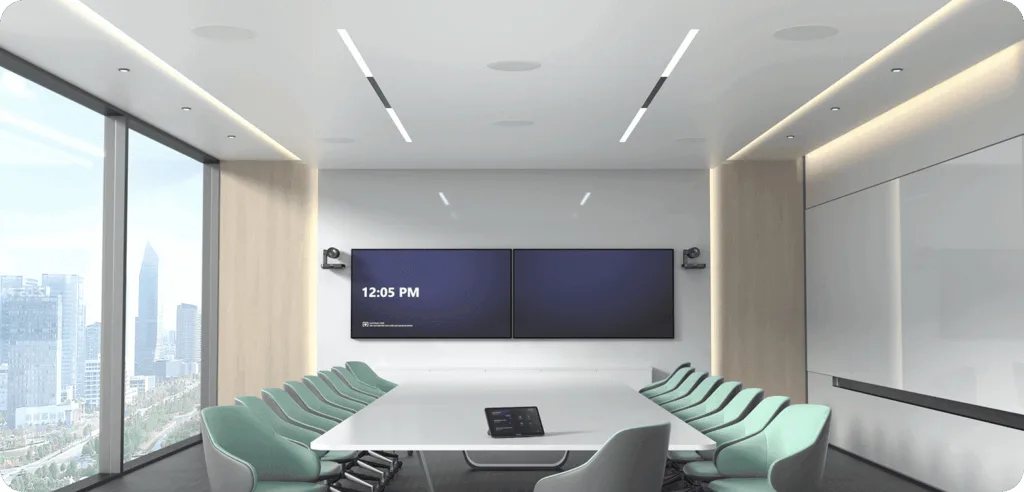 yealink cs10 và cm20 tích hợp với nhau trong giải pháp âm trần hỗ trợ AI của Yealink, đặc biệt dành cho các phòng hội nghị lớn