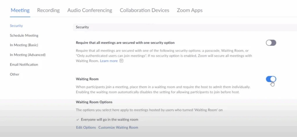 bật tính năng phòng chờ trên zoom