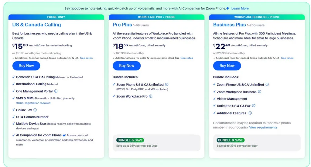 giá các gói zoom phone
