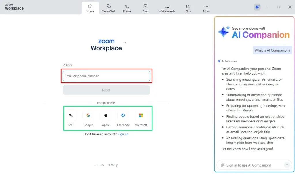 chọn hình thức đăng nhập zoom