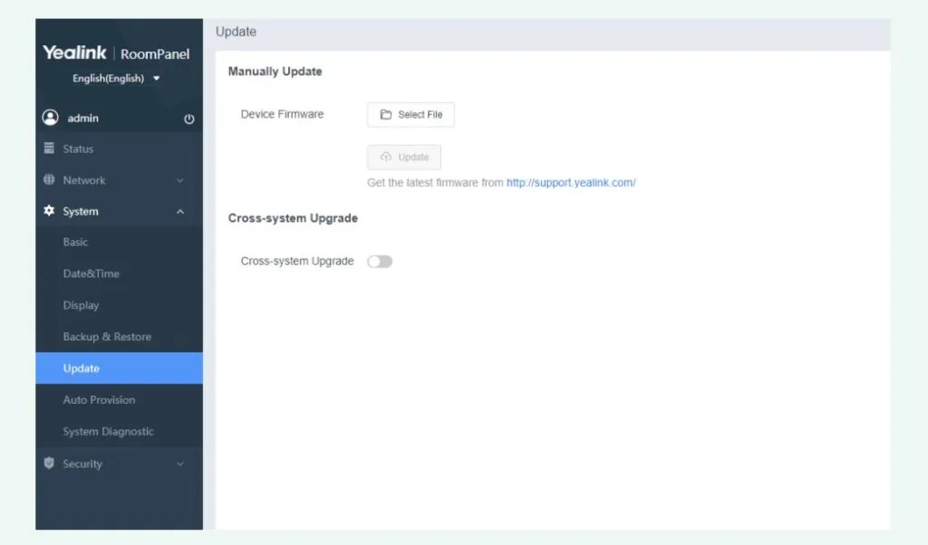 Cập nhật chương trình cơ sở Yealink RoomPanel
