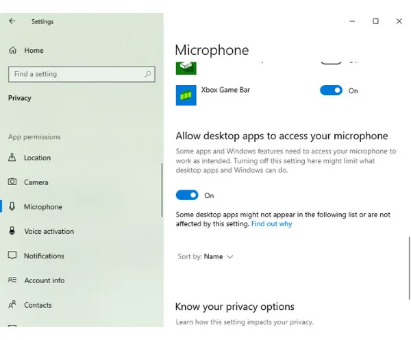 Cho phép ứng dụng trên máy tính truy cập micrô