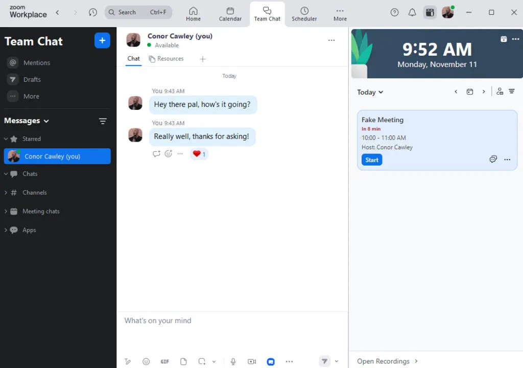 chức năng team chat tích hợp sẵn trong nền tảng zoom