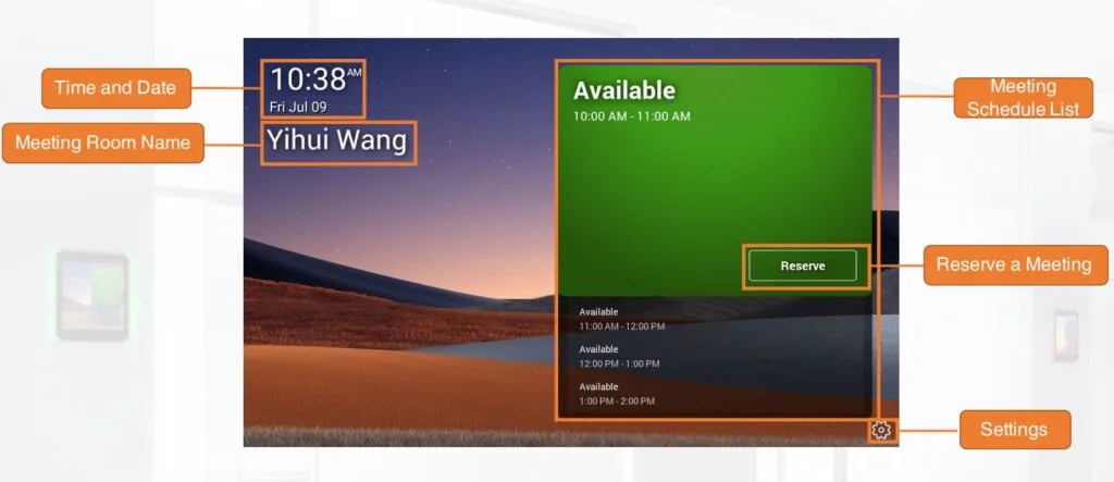 giao diện chính hiển thị của Yealink RoomPanel